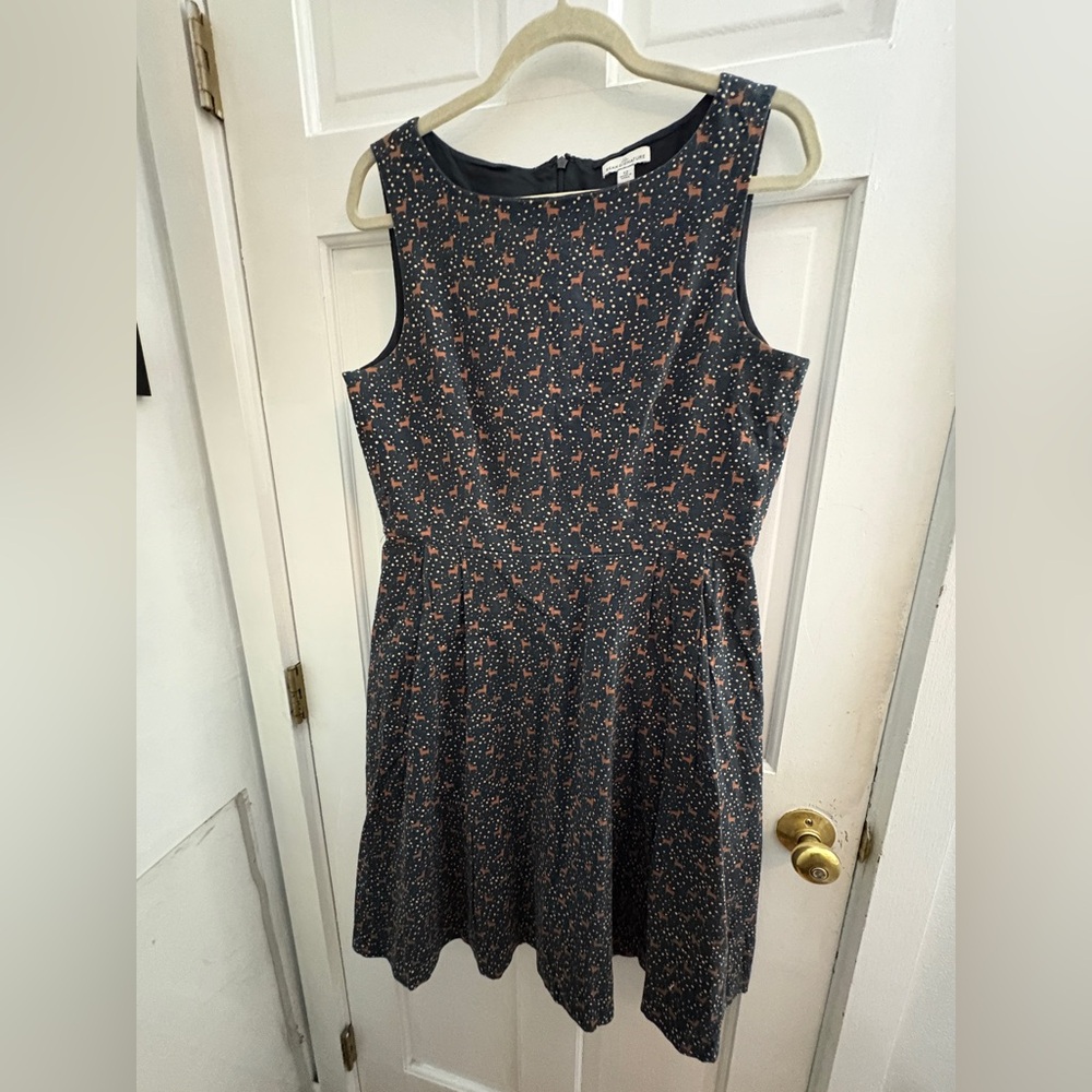 L.L. Bean Navy Sleeveless Floral-Print Midi Dress